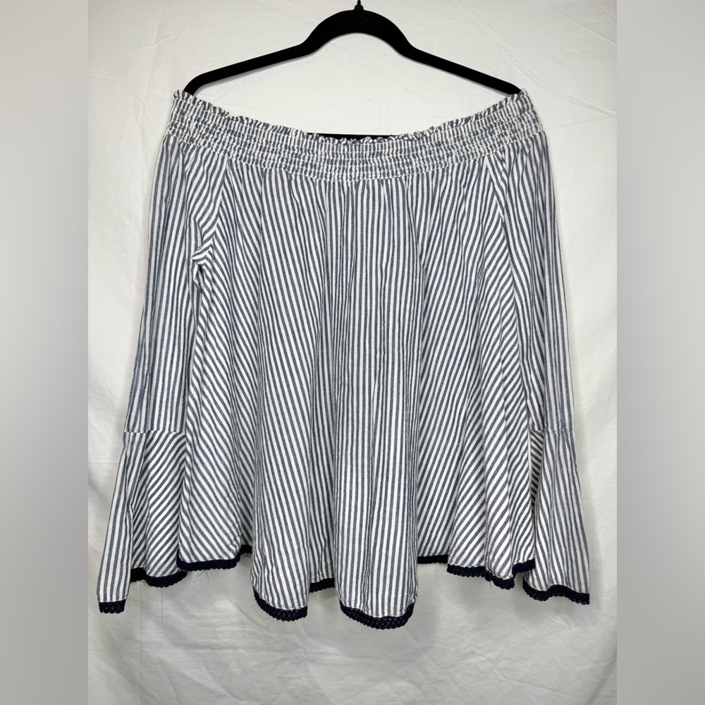 Striped Denim Blue and White Women's off Shoulder Babydoll Shirt Sz: S